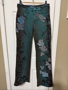 Women’s Floral Embroidered Teal Jeans